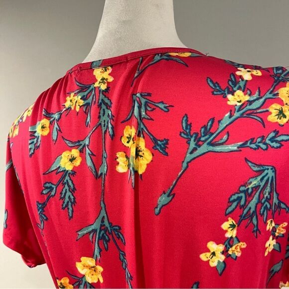 Floral bright pink fake Wrap short sleeve Dress size Small - Picture 8 of 13